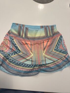 Lucky in Love Multicolor Geometric Print Skirt - Blue, Pink, Yellow